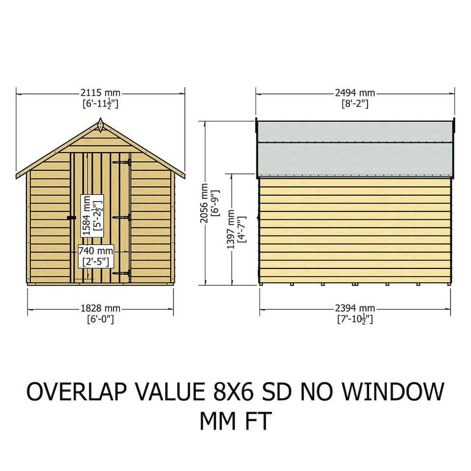 image 1 of Overlap 8 x 6 Feet Pressure Treated Value Range Shed Single Door | Grey