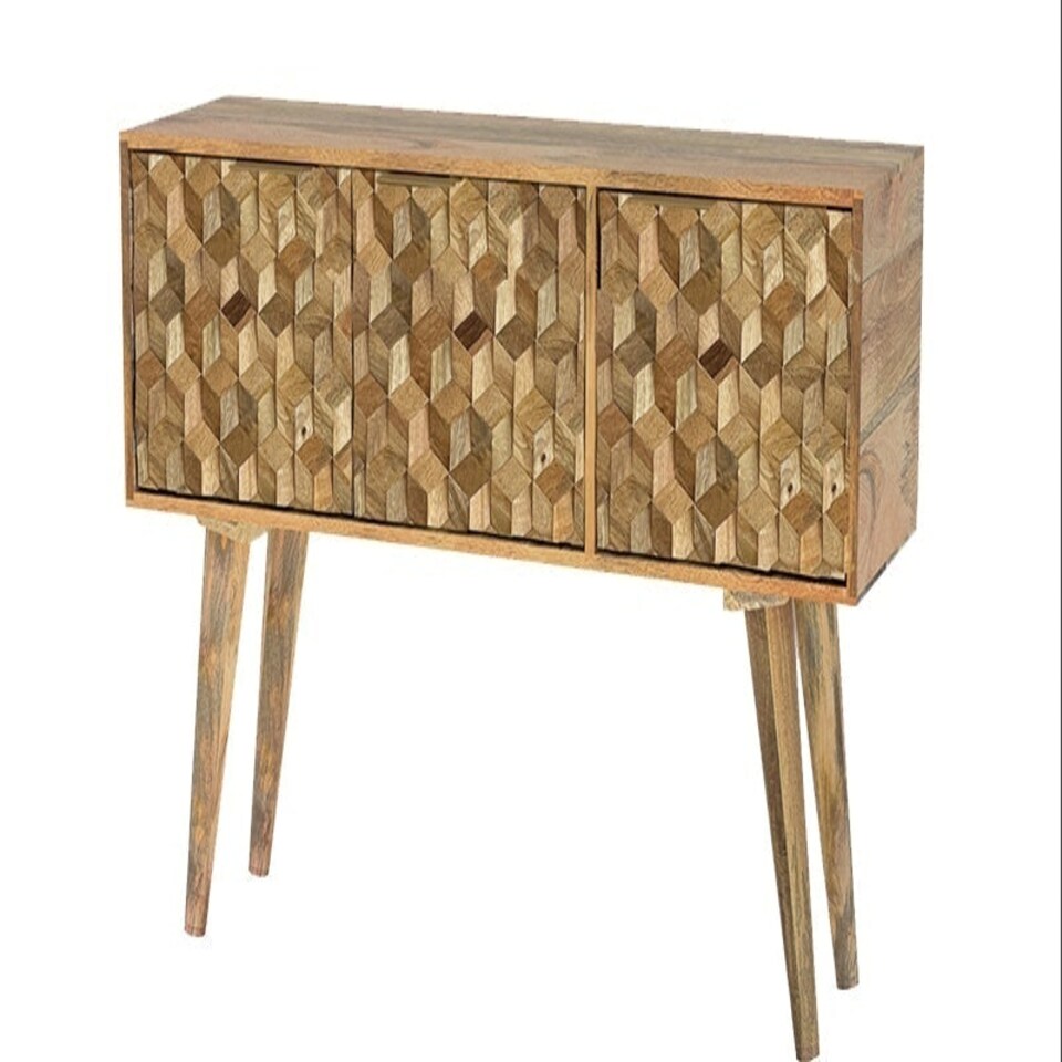 Geometric Sideboard 3 Door - Mango Wood - L35 x W115 x H76 cm - Mango Light Finish Brown