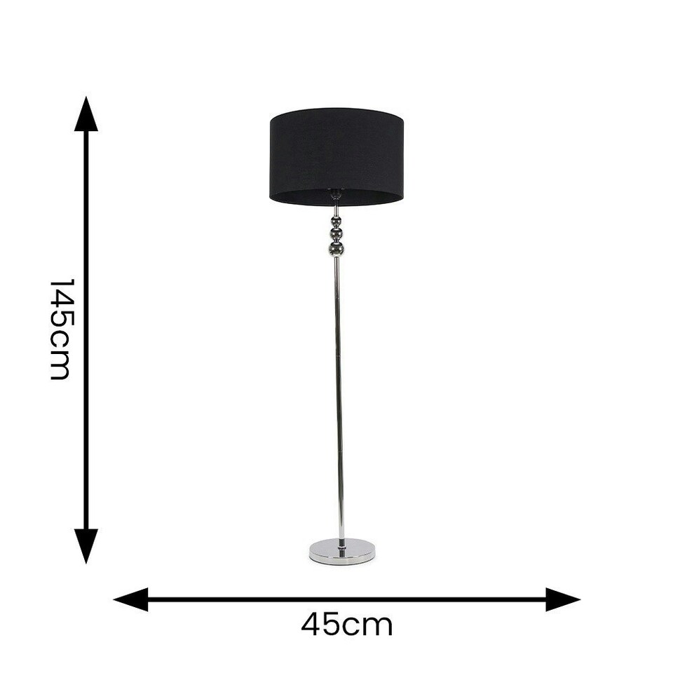 image 1 of ValueLights Marissa Black Fabric Drum Shade with Chrome Stacked Ball Floor Lamp Black