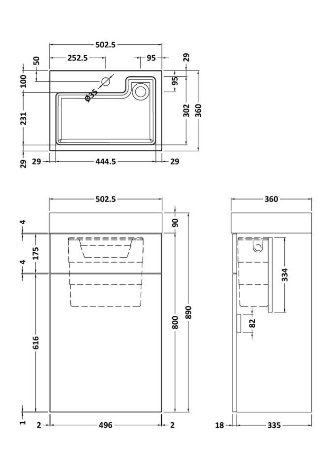 image 1 of Balterley Contemporary Bathroom Cloakroom Freestanding Rectangular Cabinet Basin Vanity Unit MFC