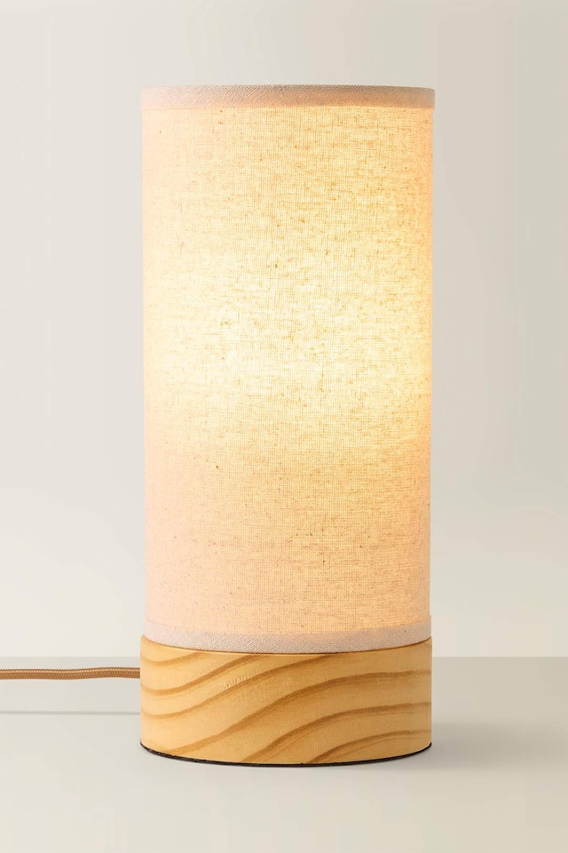 image 1 of ValueLights Elsa Natural Bamboo Fabric Wooden Table Lamp & Bulb | Brown