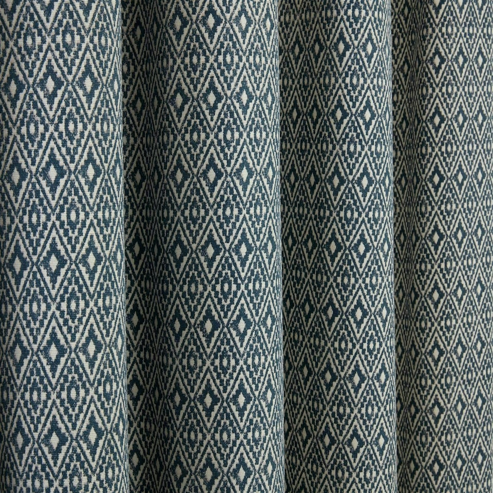 image 1 of Aztec Pencil Pleat Curtain Pair - Blue - 229cm x 229cm