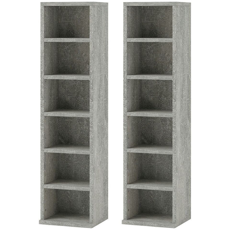 image 1 of HOMCOM Set of 2 CD Storage Units with Adjustable Shelves Cement Grey