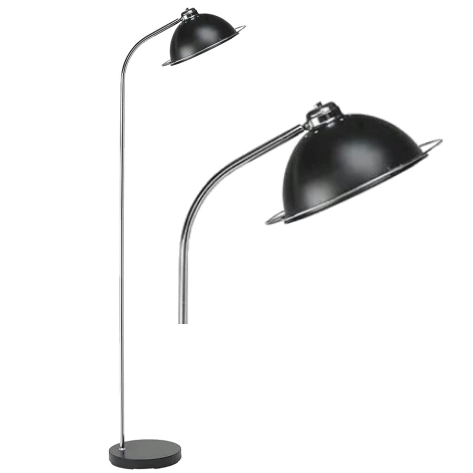 image 1 of Set of 2 Bauhaus - Black Dome Floor Lamp with Chrome Detail Black | Chrome