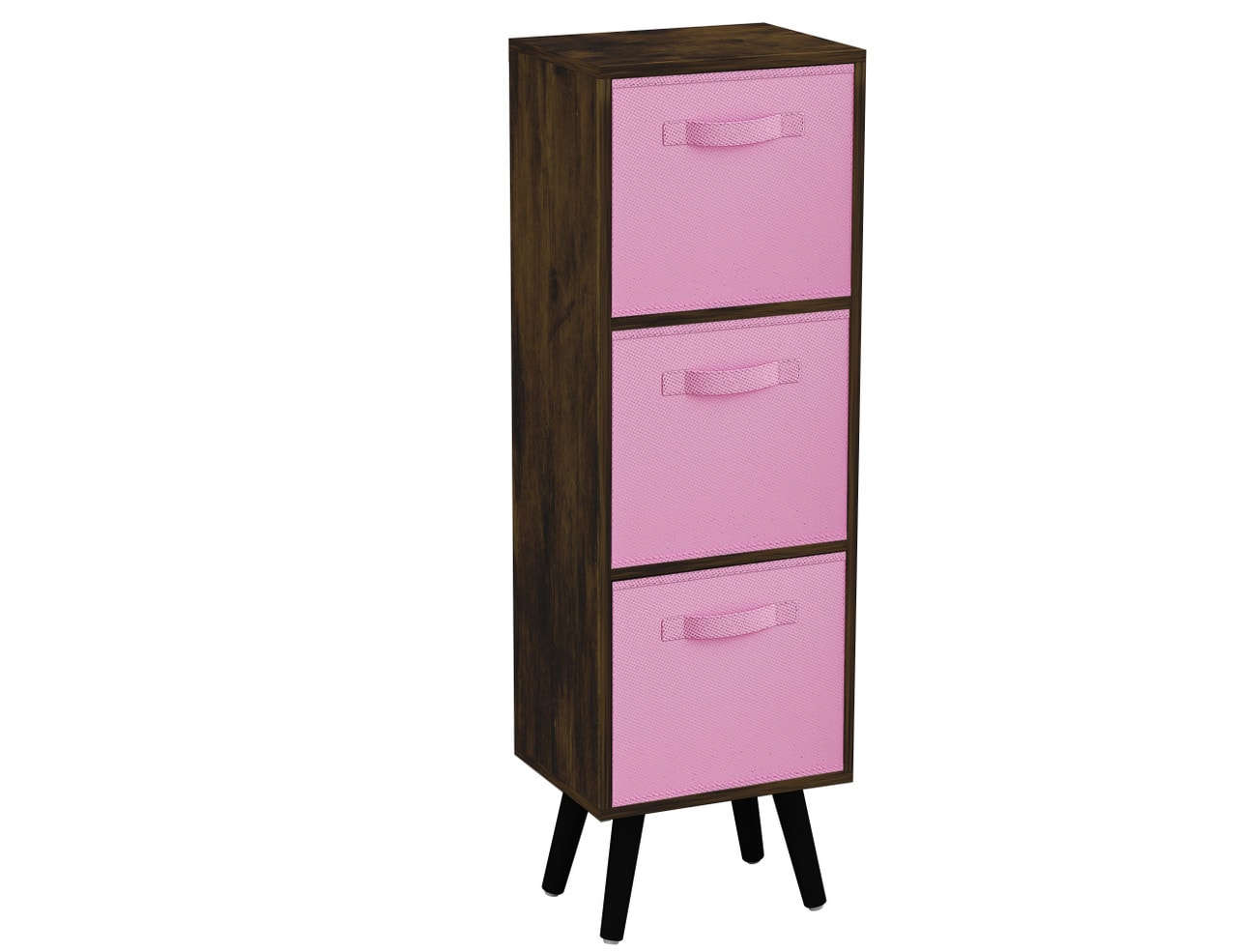 Rustic Brown 3-Tier 3-Drawer Cube Shelving Unit with Scandinavian Legs Pink Light Pink & Black 1