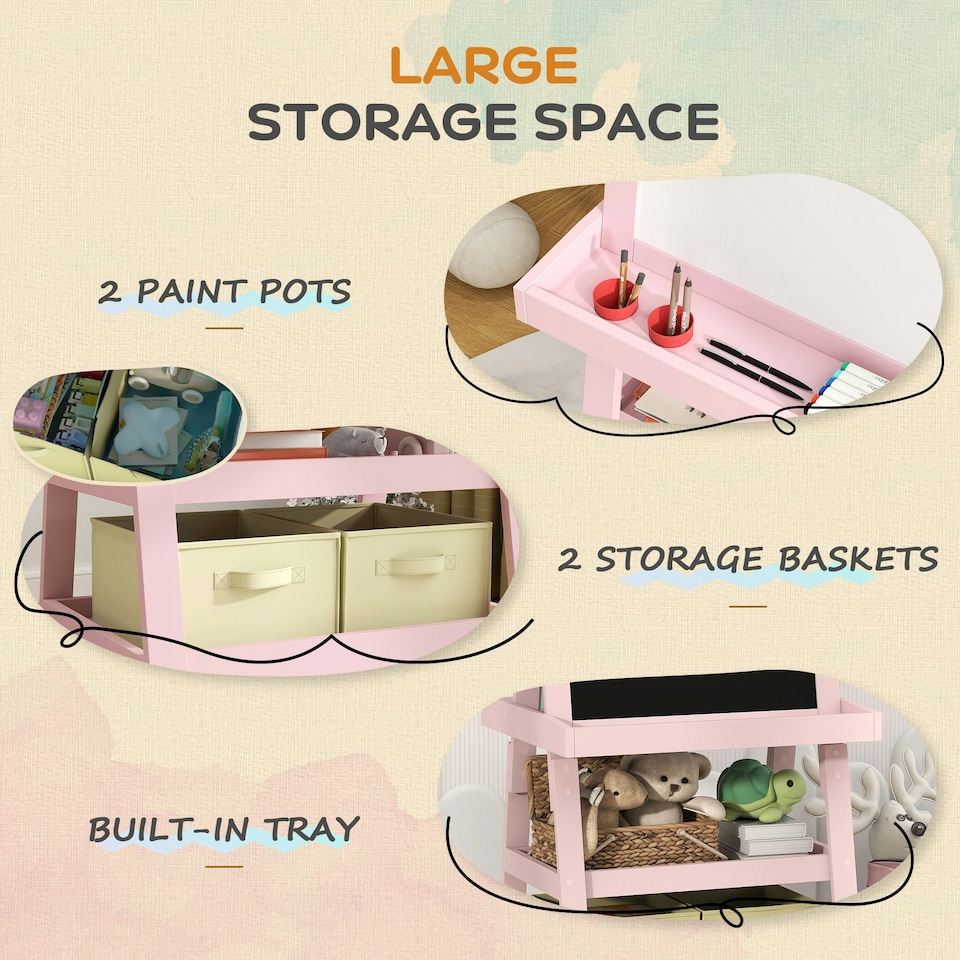image 1 of AIYAPLAY Art Easel for Kids with Paper Roll, 3 in 1 Kids Easel Double-Sided Magnetic Whiteboard and Chalkboard with Storage Baskets, for Children 3-6 Years 