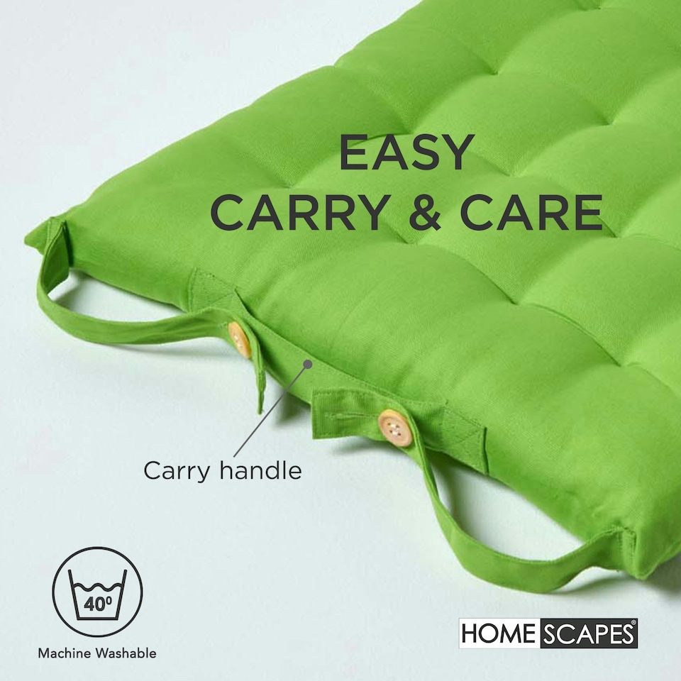 image 1 of Homescapes Set of 6 Seat Pad Cushion Luxury Cotton Indoor Outdoor Garden, 40 x 40cm Lime Green