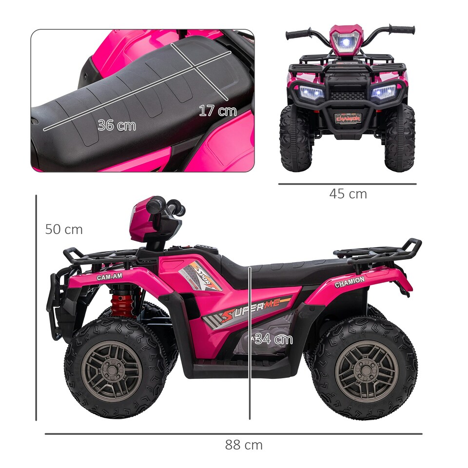 image 1 of HOMCOM 12V Electric Quad Bike for Kids w/ LED Headlights, Music - Pink
