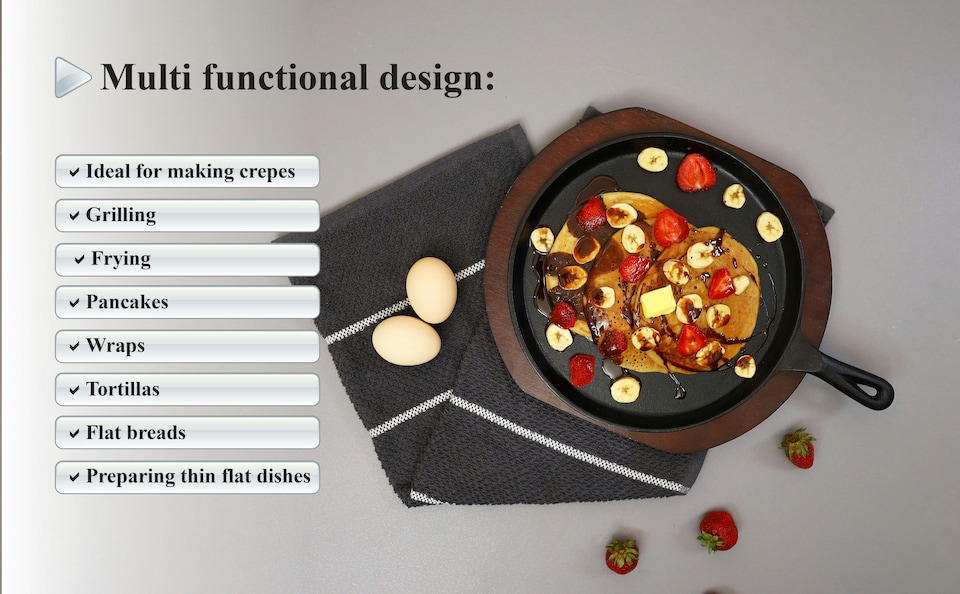 image 1 of Buckingham Pre-Seasoned Cast Iron Griddle Crepe Pan 27 cm with Wooden Base