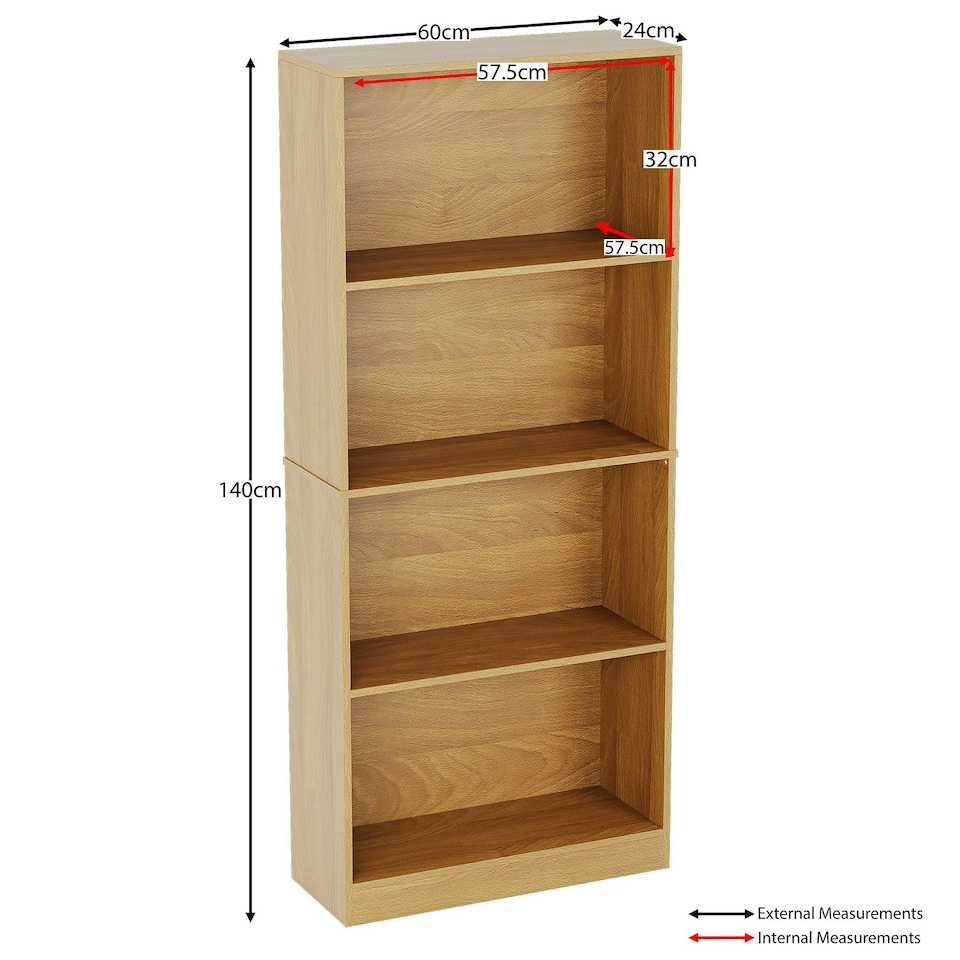 image 1 of Vida Designs Cambridge 4 Tier Large Bookcase Display Storage, Oak