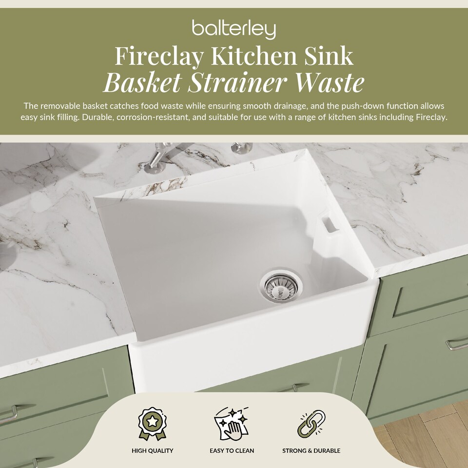 image 1 of Balterley Fireclay Kitchen Sink Basket Strainer Waste by Balterley | Silver | Chrome | 1