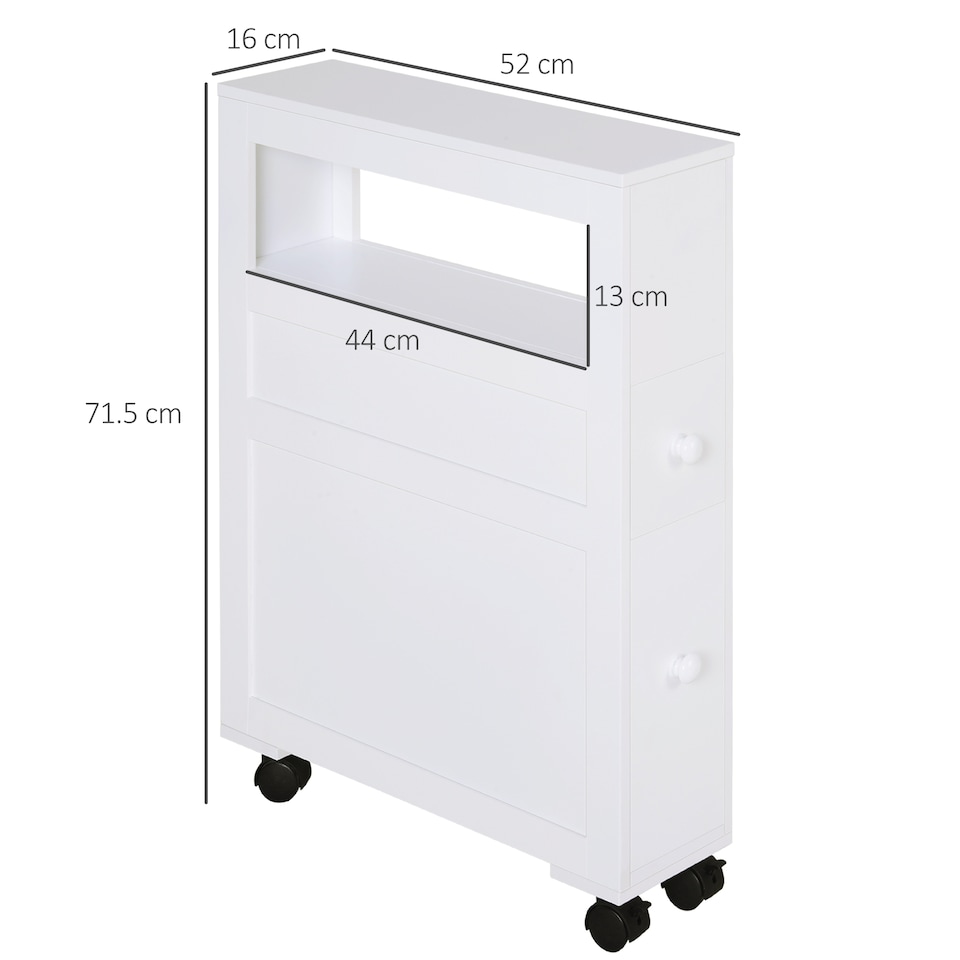 image 1 of HOMCOM 72x16cm Narrow Bathroom Storage Unit w  2 Drawers Open Top 4 Wheels Slimline Modern Rolling Home Organisation | White | White