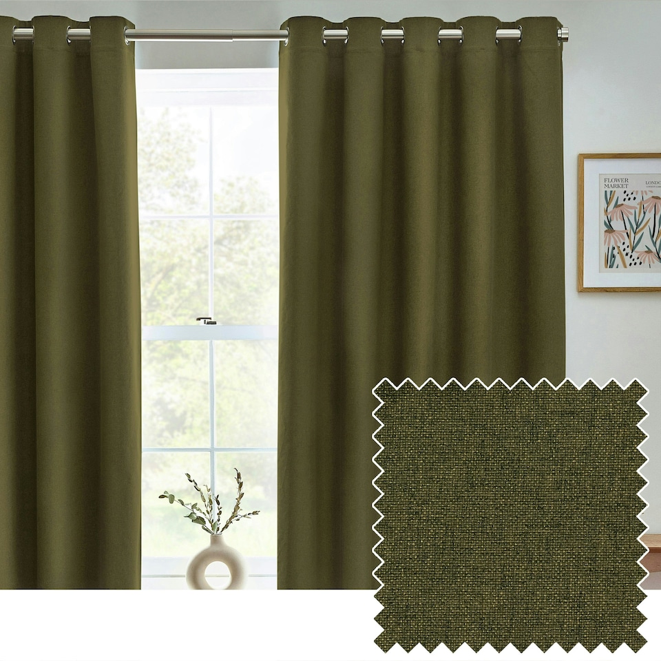 image 1 of furn. Dawn Blackout Olive Eyelet Curtains 117 x 183cm Multi