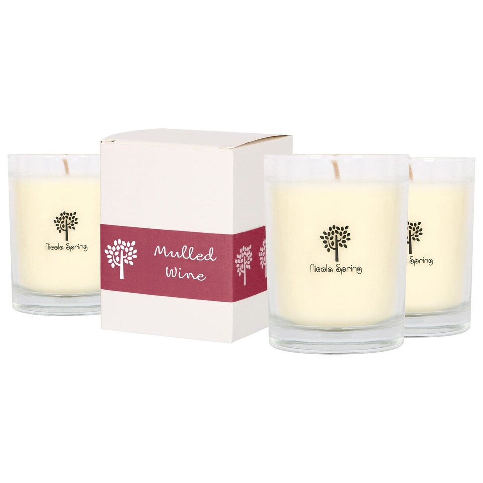 image 1 of Nicola Spring 160g Soy Wax Scented Candle - 28 Hour Burn Time Relaxation Aromatherapy Gift Ready Jar Candle | Clear | Mulled Wine | 3