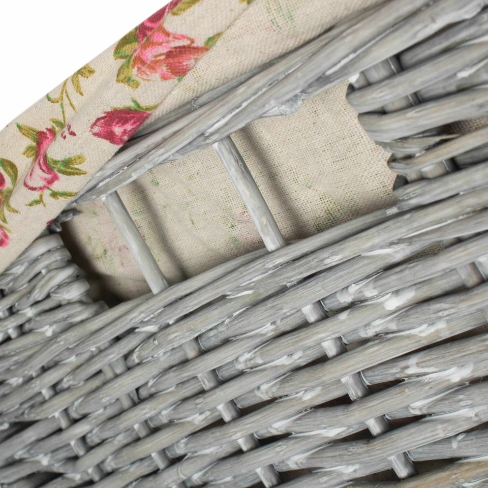 image 1 of Small Grey Wash Square Laundry Basket with Garden Rose Lining | Grey | Rose