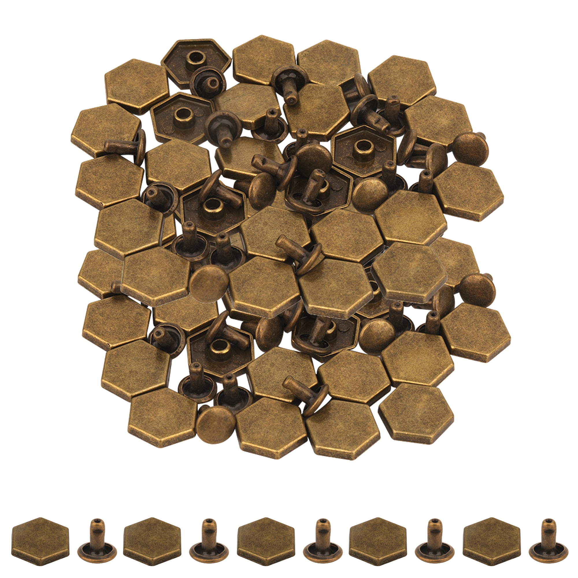 Neel Blue 14mm Hexagonal Feet Cap with 7mm Rivets Studs - 25pcs in Bronze