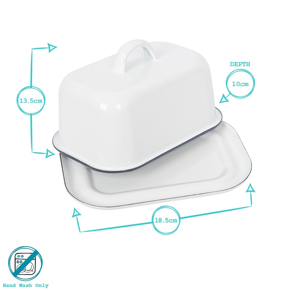 image 1 of Argon Tableware White Enamel Butter Dish - 18.5cm x 10cm - Green | White | Green