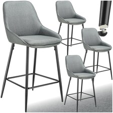 Bar Stool Siera with backrest, padding and soft fabric - Set of 4 Grey | Woven Fabric Grey/Black