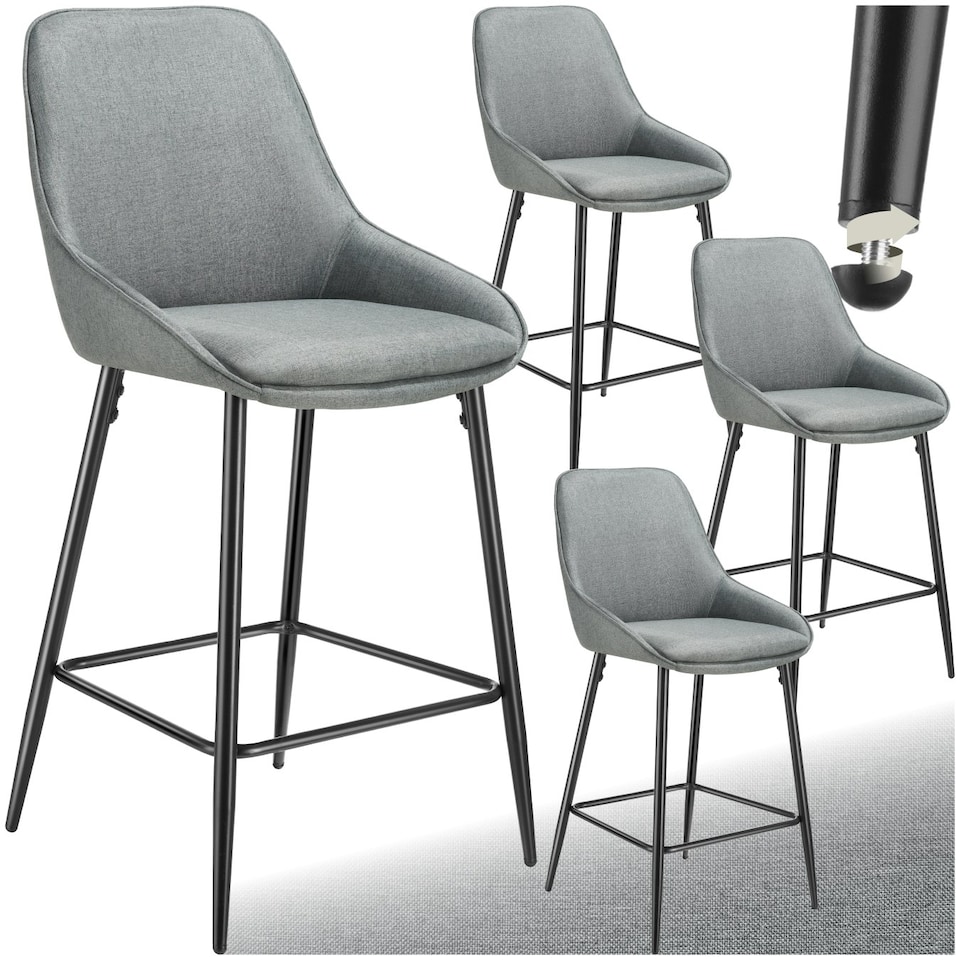 image 1 of Bar Stool Siera with backrest, padding and soft fabric - Set of 4 Grey | Woven Fabric Grey/Black