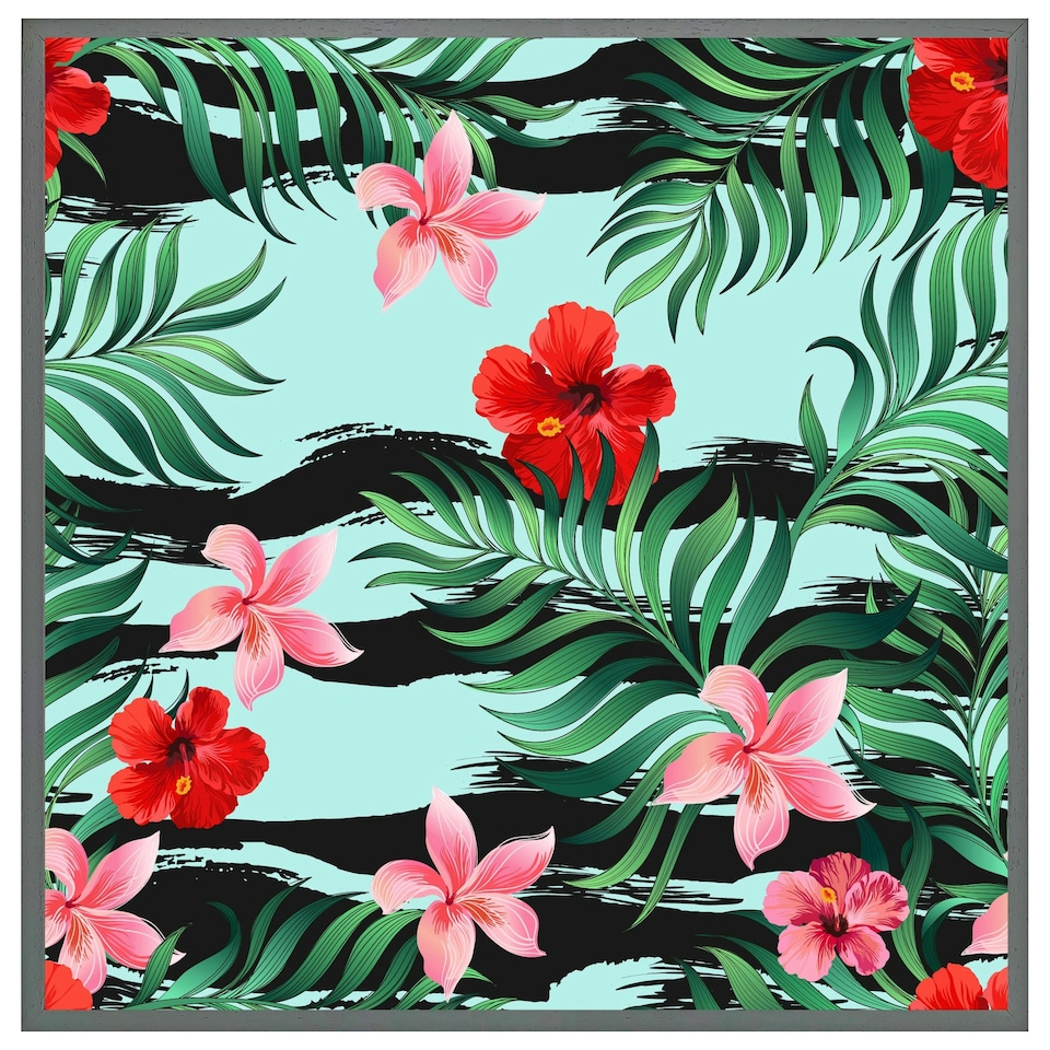 image 1 of Red & pink tropical plants (Picutre Frame) Grey | L
