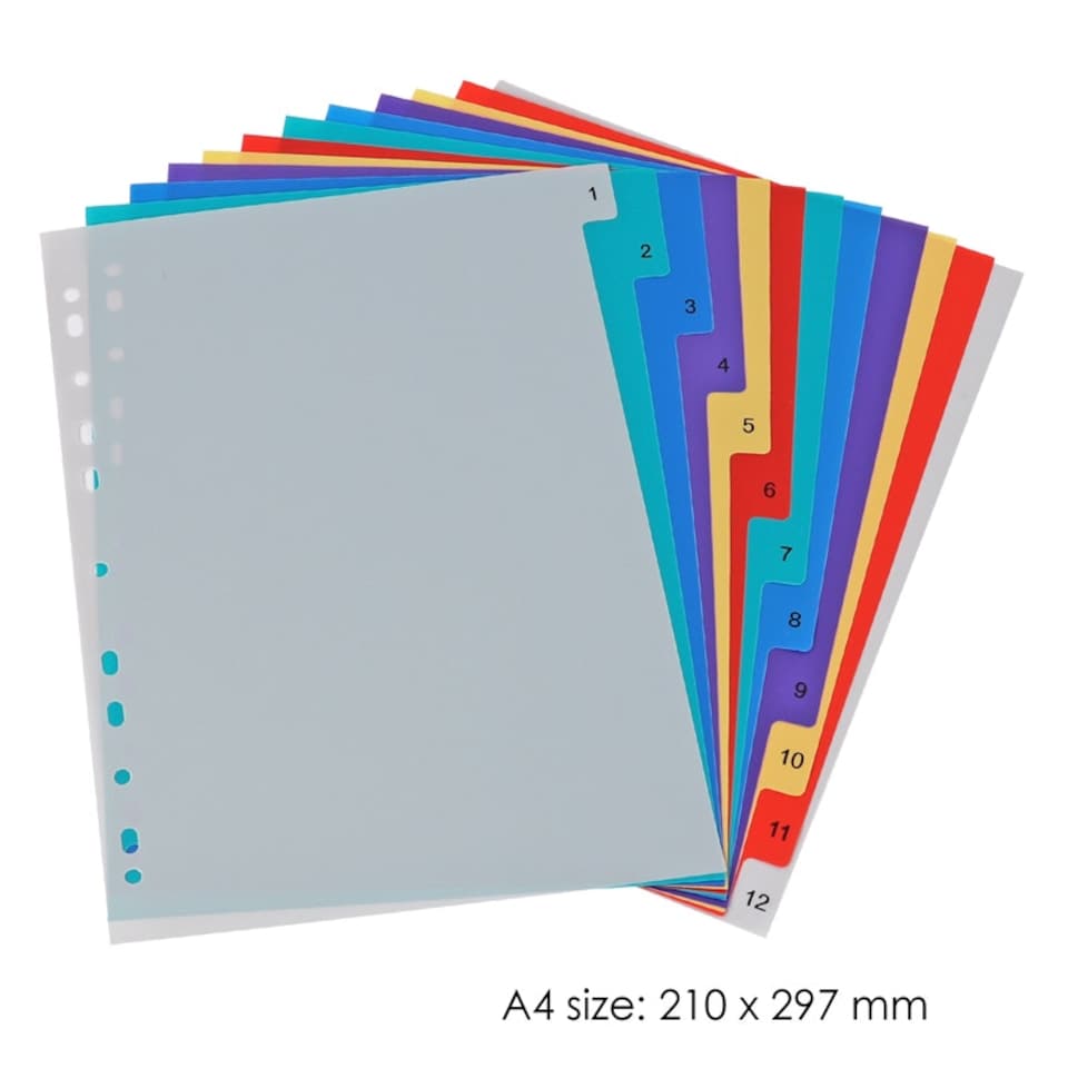 image 1 of 12 Part A4 PP Coloured Index Filing Dividers