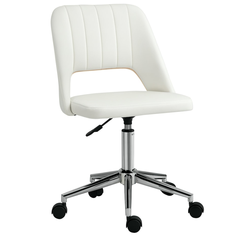 image 1 of Vinsetto Mid-Back Swivel Home Office Chair Scallop Computer Chair Cream White