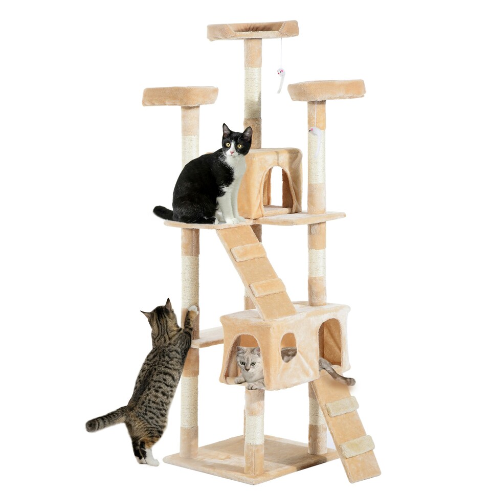 image 1 of PawHut 173cm Cat Tower Scratching Post Activity Centre for Indoor Cream