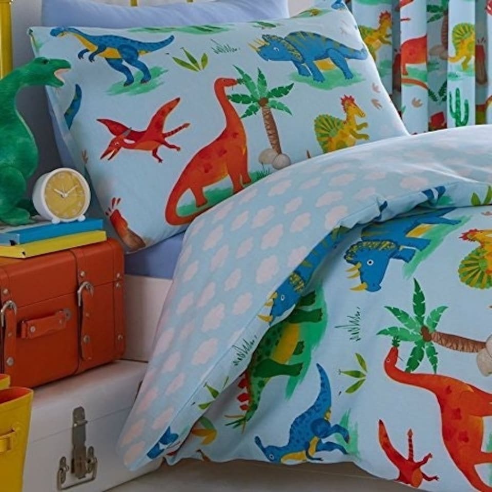 image 1 of Portfolio Home Dinosaurs Blue Bed Duvet Cover and Pillowcase Set