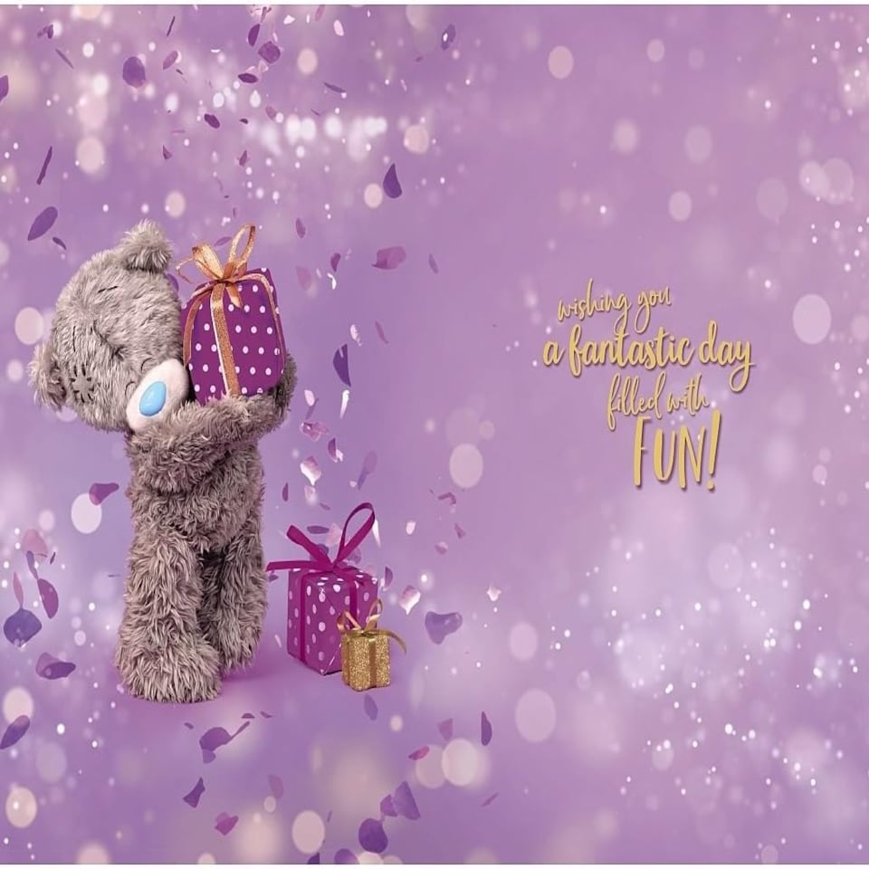 image 1 of Bear Holding Present Woo Hoo 10th Birthday Card