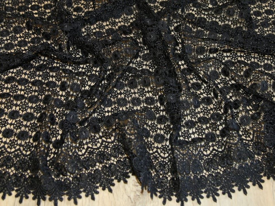 Black Heavy Guipure Lace Fabric for Bridal, Dressmaking, 137cm / 53" Wide - per metre