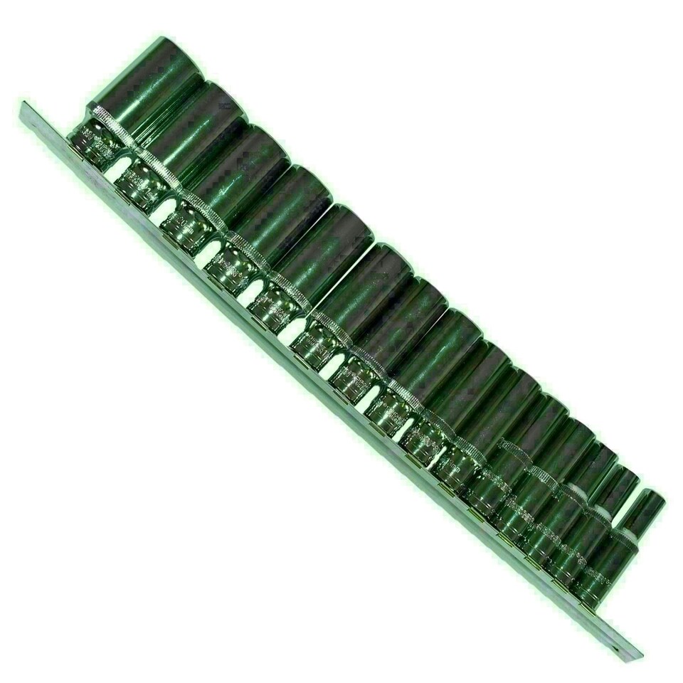 image 1 of 3/8" Drive Deep Metric 6-Sided Single Hex Sockets Rail 15pc 8mm - 22mm Bergen