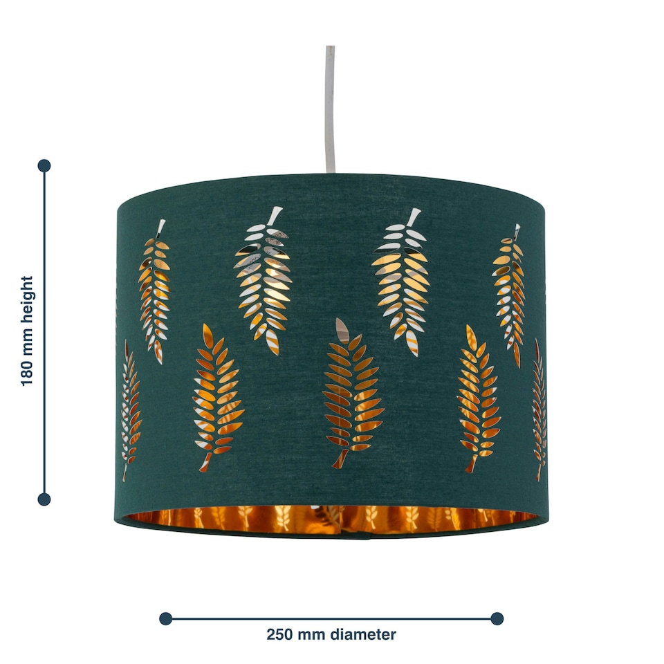 image 1 of Fern - Dark Green Cut Out 25cm Pendant Lightshade Green | Gold
