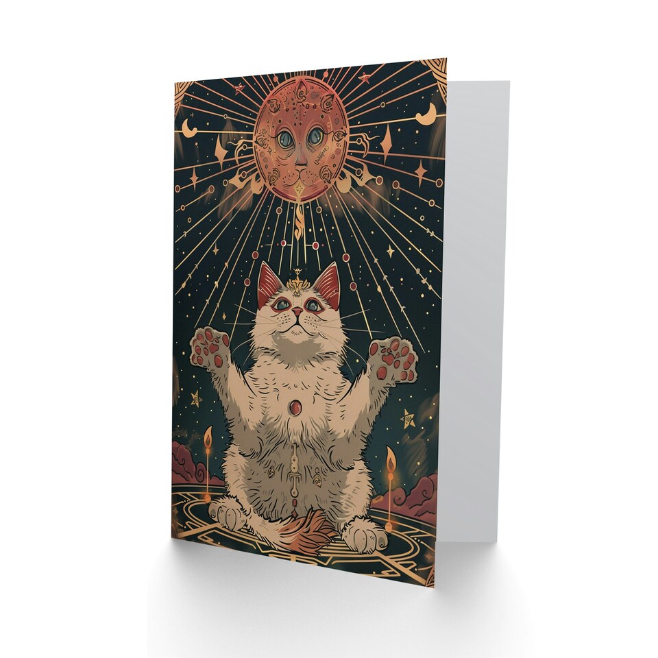 image 1 of Cosmic Feline Overlord Trippy Cat Lover Design Her Birthday Card