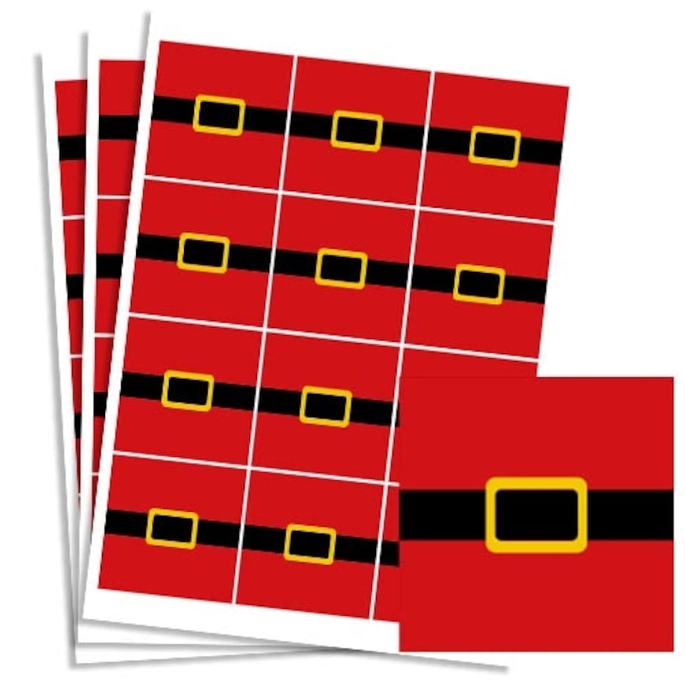 image 1 of Christmas Santa Belt Square Stickers 65mm - Sheet of 12