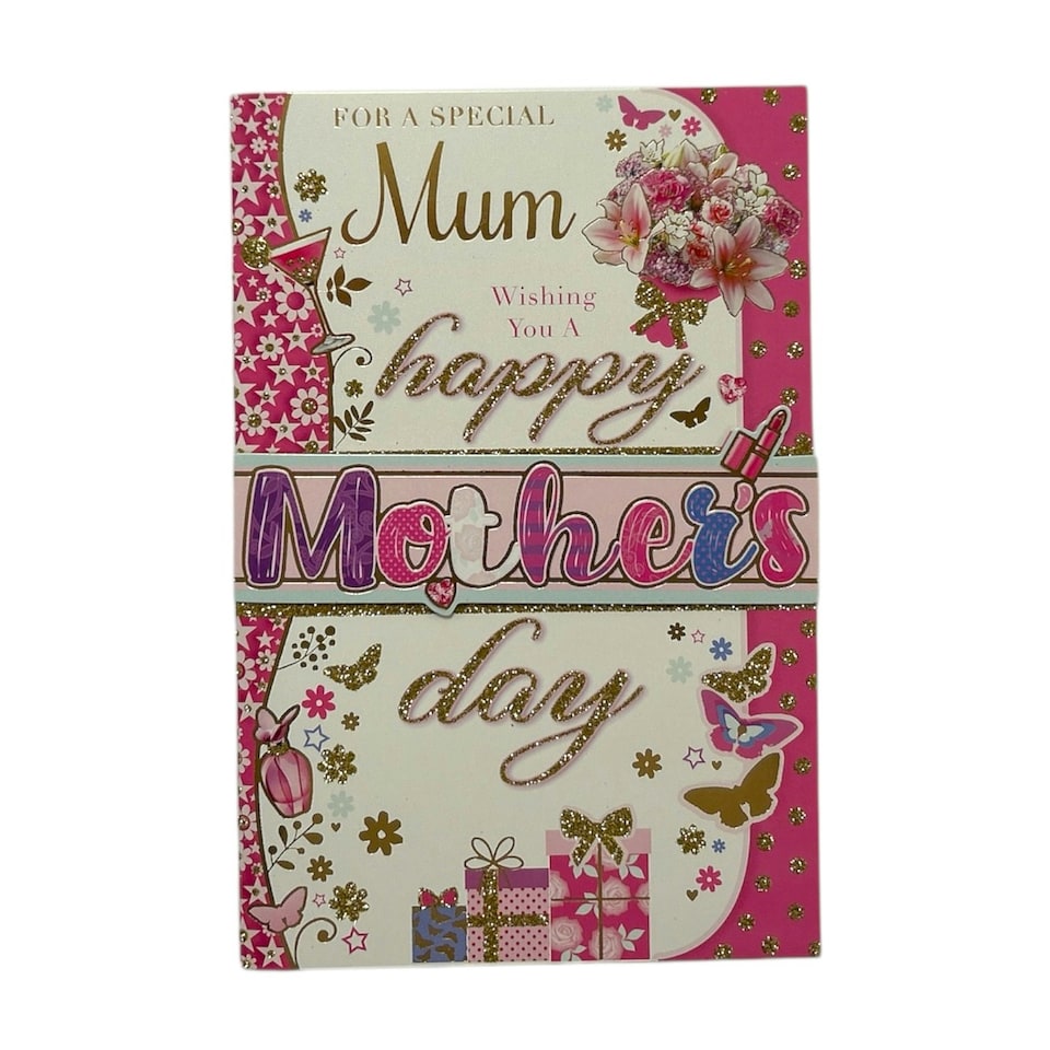 image 1 of For A Special Mum Beautiful Pink Floral and Gift Design Mother's Day Card