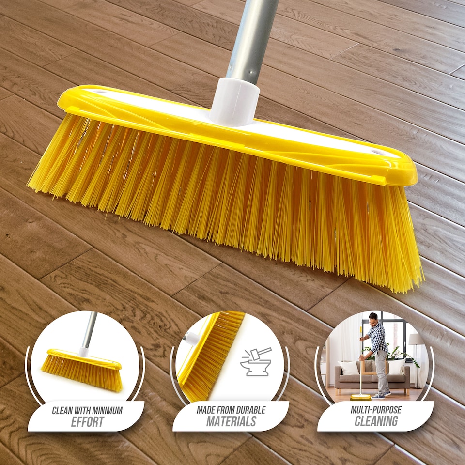 image 1 of TDBS Colour Coded Indoor Sweeping Broom with Scraper