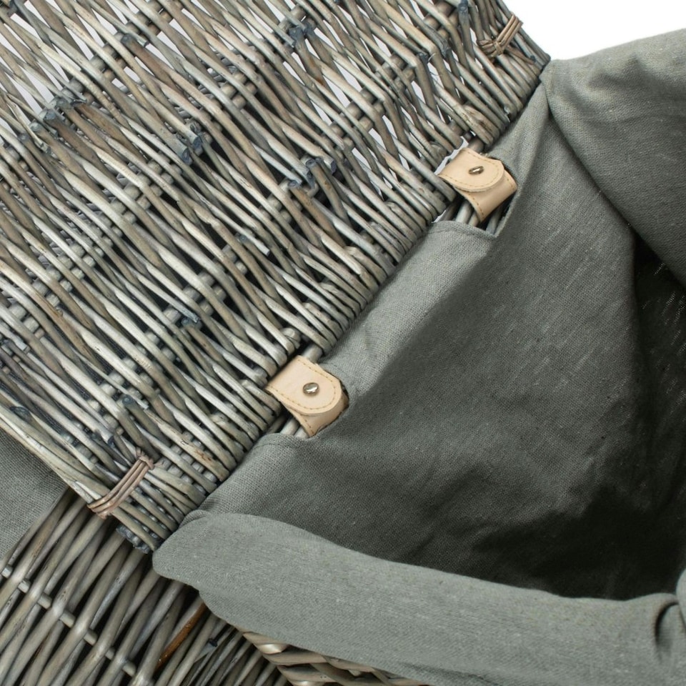 image 1 of Small Antique Wash Square Laundry Basket with Grey Sage Lining | Grey | Grey