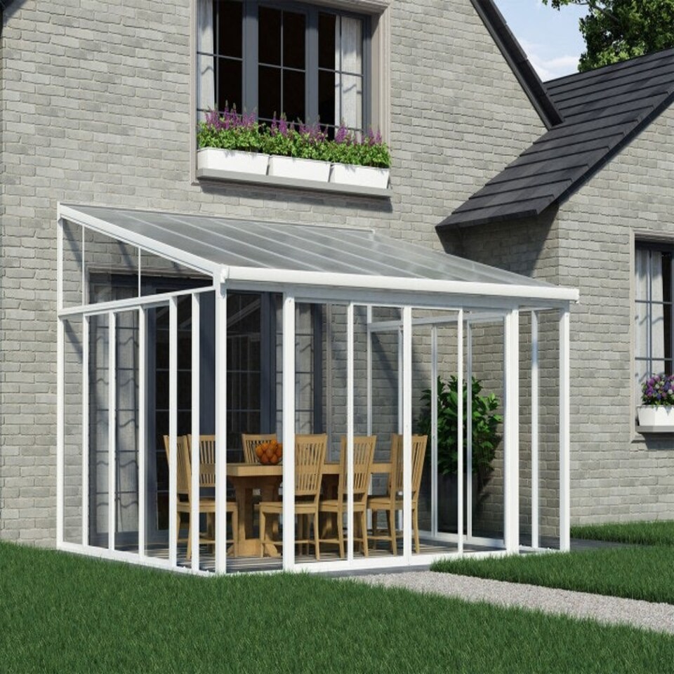 image 1 of Lean To Greenhouse Sanremo Veranda 4 x 4.25 - Polycarbonate/Acrylic - L435 x W385 x H310 cm - White