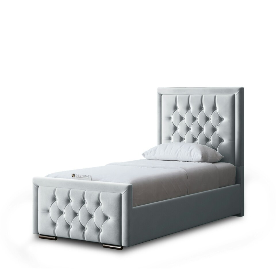 image 1 of Allegra Divan Bed with Upholstered Headboard - Silver - Single / 3ft