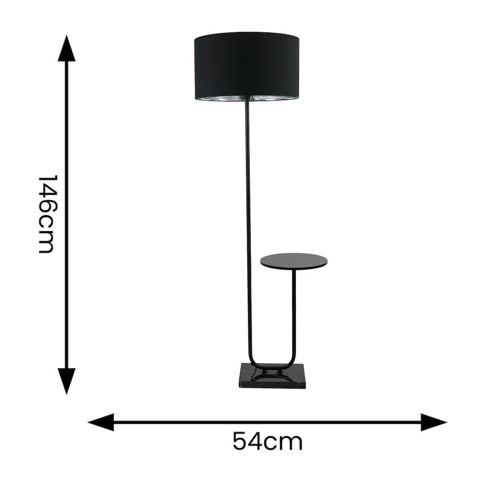 image 1 of ValueLights Tavel Black Floor Lamp with Table and Black with Chrome Inner Lamp Shade | Black