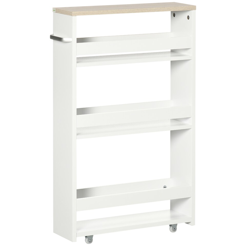 image 1 of kleankin Storage Trolley with Wheels and Handle, White