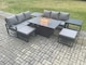 image 1 of Fimous Aluminium Outdoor Lounge Sofa Garden Furniture Sets Gas Fire Pit Dining Table Set with 2 Big Footstools 2 Side Tables Dark Grey
