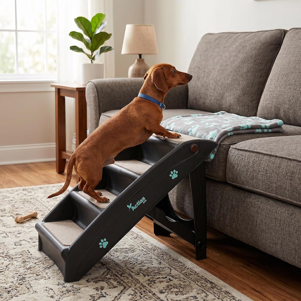 image 1 of Lightweight Folding Pet Stairs Black