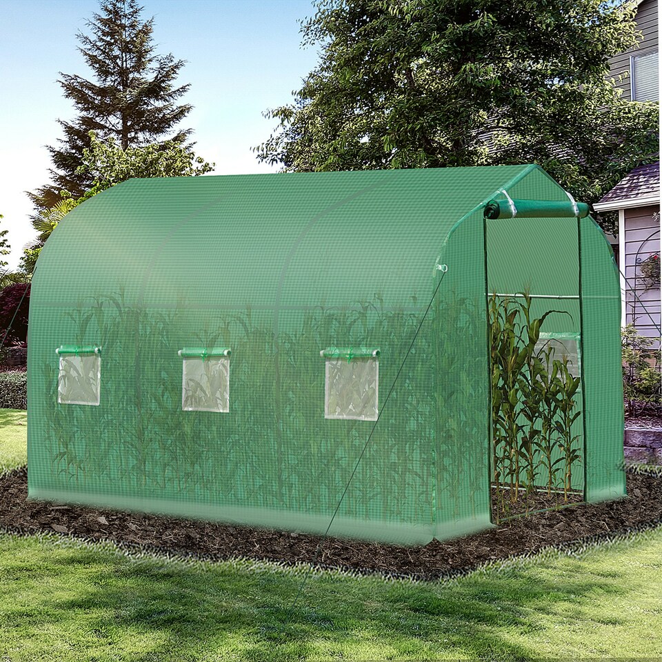 image 1 of Outsunny 3 x 2 M Walk in Polytunnel Greenhouse Galvanised Steel w/ Zipped Door