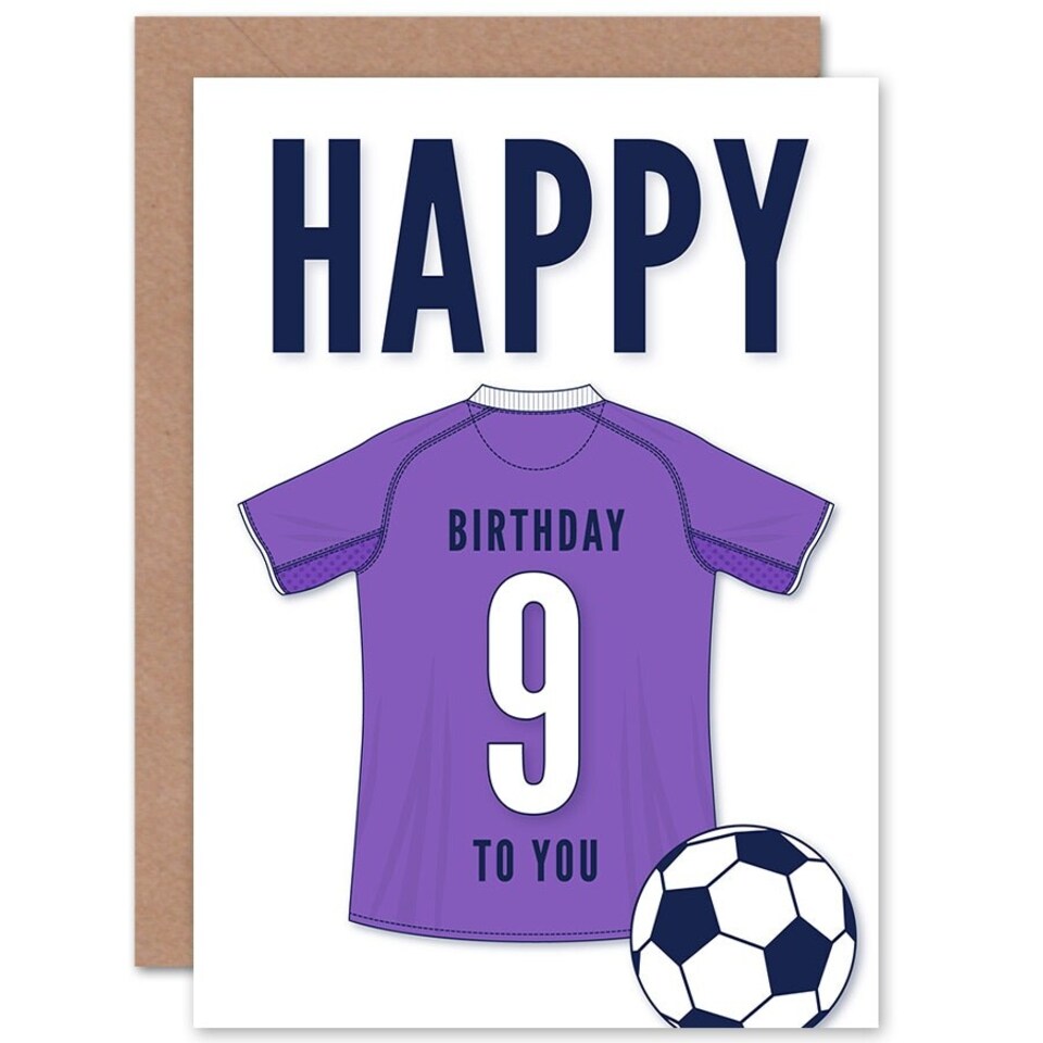 image 1 of Football Strip Kit Purple Jersey Top Age 9 Year Old Child Kids 9th Birthday Card