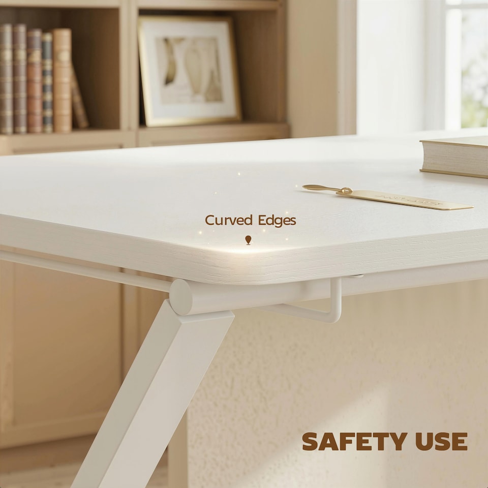 image 1 of HOMCOM Folding Desk with 2-Tier Shelf for Home Office | White