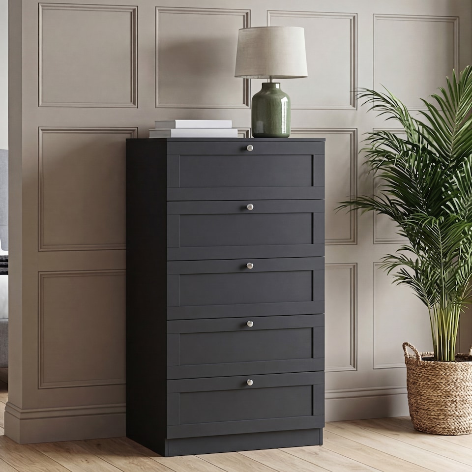 image 1 of Vida Designs Altino 4 Piece Bedroom Set (2x 3 Drawer Bedside, 5 Drawer Chest, 3 Door 2 Drawer Wardrobe), Black