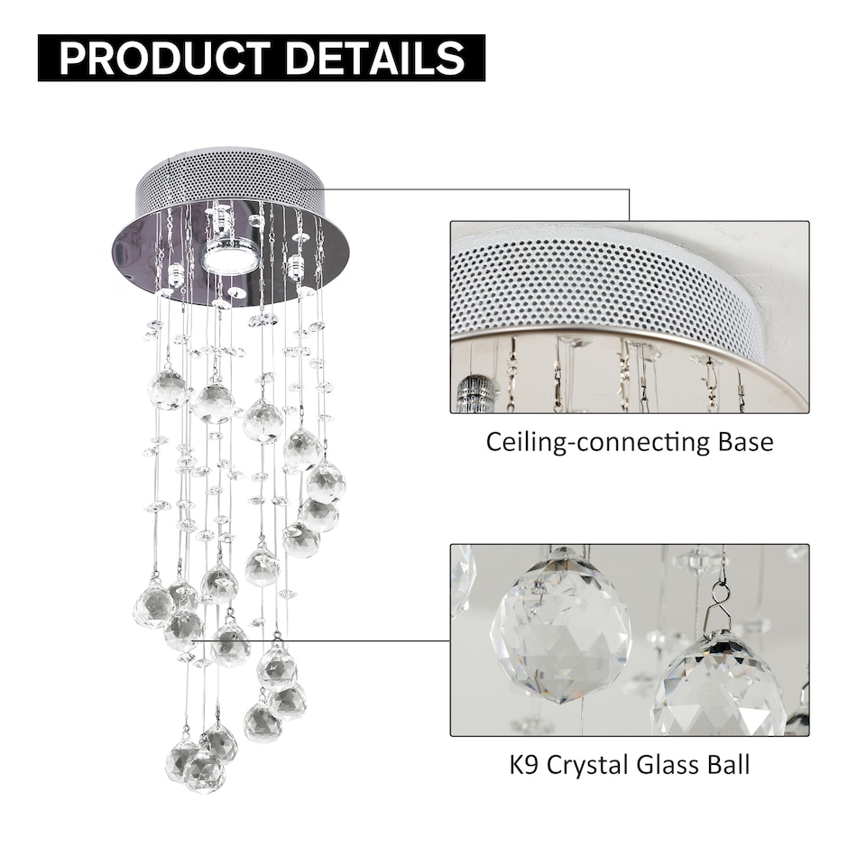 image 1 of HOMCOM Crystal Ceiling Light Chandelier Spiral Rain Drop Pendant Lamp Metal