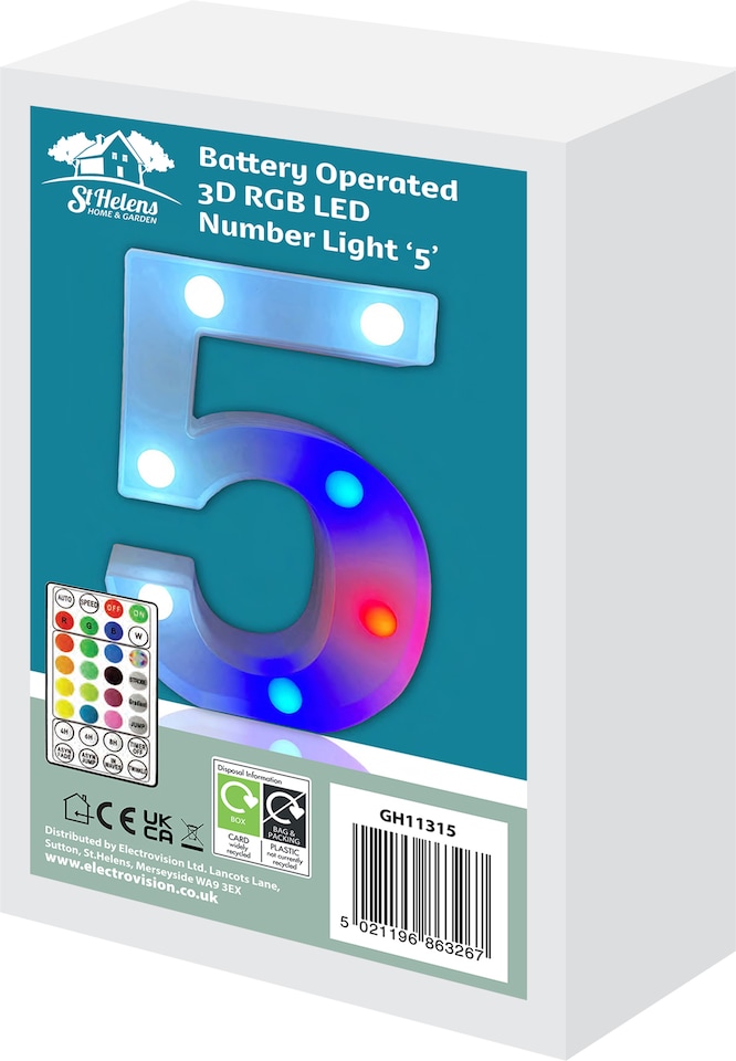 image 1 of Battery Operated RGB Number With Remote Control Number 5