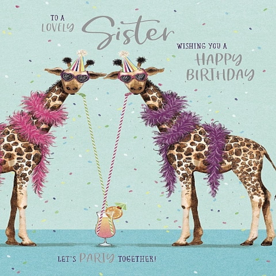 image 1 of Lovely Sister Party Giraffes & Cocktail Birthday Card